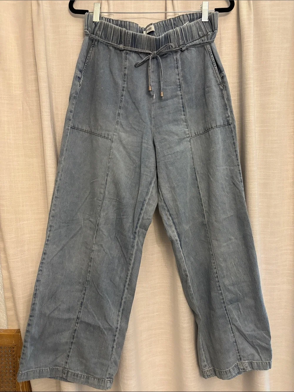 Kensie Drapey High Waist Tie Wide Leg Jeans, Large - Picture 4 of 8